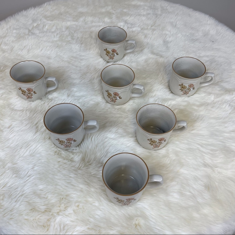 Vintage Collectible Burnett Stoneware Set of 7 Coffee Cups